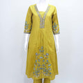 Mustard Yellow Embroidered Kurta Set with Floral Motifs and Mirror Work Dupatta for Women - Mangaldeep NX