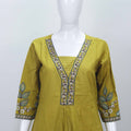 Mustard Yellow Embroidered Kurta Set with Floral Motifs and Mirror Work Dupatta for Women - Mangaldeep NX