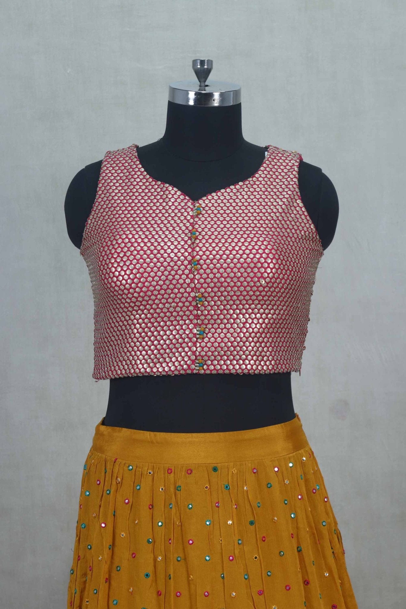 Mustard Yellow Embroidered Lehenga Choli Set with Mirror Work Blouse - Mangaldeep NX