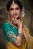 Mustard Yellow Embroidered Silk Saree with Stone Work and Teal Blouse - Mangaldeep NX