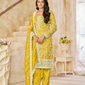 Mustard Yellow Embroidered Straight Salwar Suit with Matching Dupatta - Mangaldeep NX