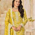 Mustard Yellow Embroidered Straight Salwar Suit with Matching Dupatta - Mangaldeep NX
