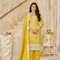 Mustard Yellow Embroidered Straight Salwar Suit with Matching Dupatta - Mangaldeep NX