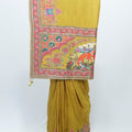 Mustard Yellow Handloom Silk Saree with Multicolor Rajasthani Animal Print and Traditional Embroidery Work - Mangaldeep NX