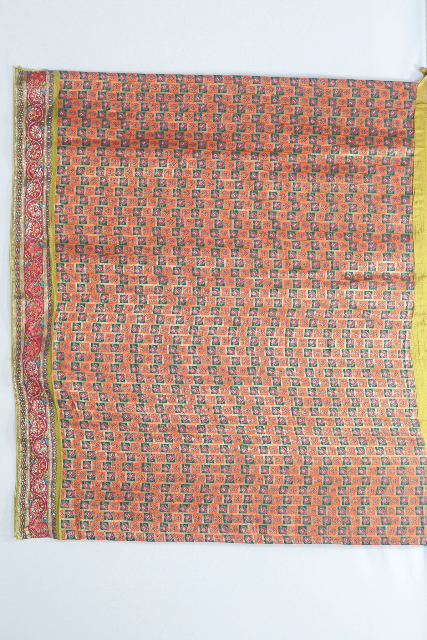 Mustard Yellow Handloom Silk Saree with Multicolor Rajasthani Animal Print and Traditional Embroidery Work - Mangaldeep NX