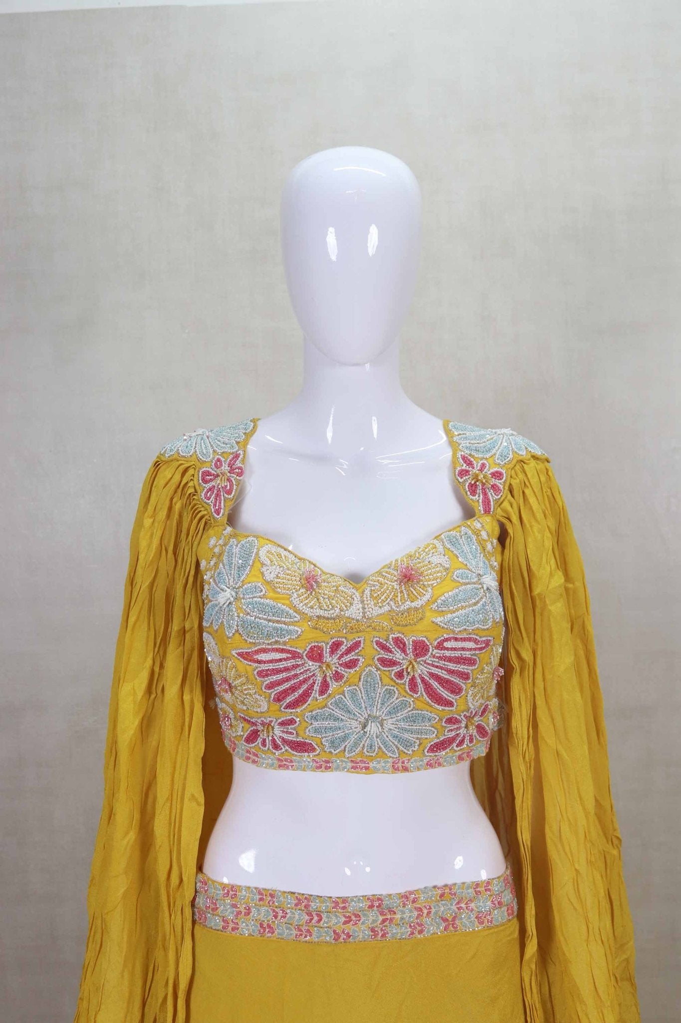 Mustard Yellow Lehenga Choli with Multicolor Embroidered Blouse - Mangaldeep NX