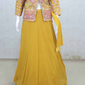Mustard Yellow Lehenga with Mirror Work Floral Jacket and Dupatta - Mangaldeep NX