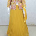 Mustard Yellow Lehenga with Mirror Work Floral Jacket and Dupatta - Mangaldeep NX