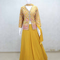 Mustard Yellow Lehenga with Mirror Work Floral Jacket and Dupatta - Mangaldeep NX