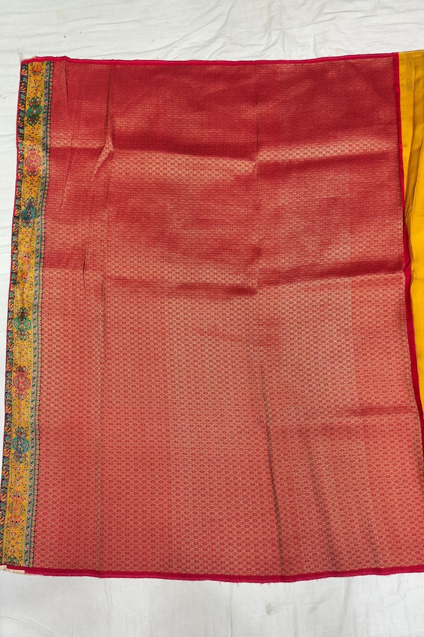 Mustard Yellow Madhubani Art Silk Saree with Multicolor Printed Pallu and Border - Mangaldeep NX