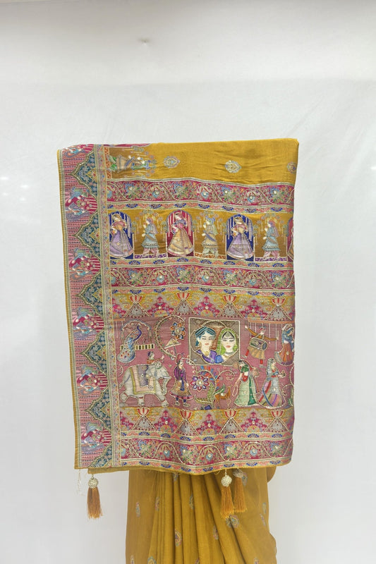 Mustard Yellow Patola Saree with Traditional Wedding Motif - Mangaldeep NX