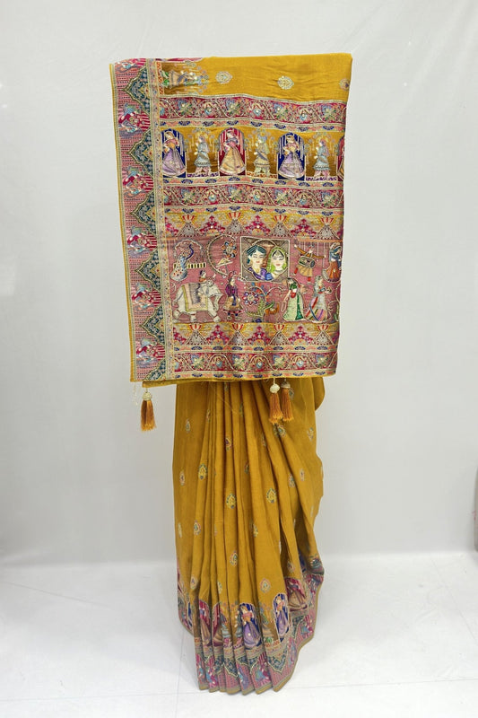 Mustard Yellow Patola Saree with Traditional Wedding Motif - Mangaldeep NX