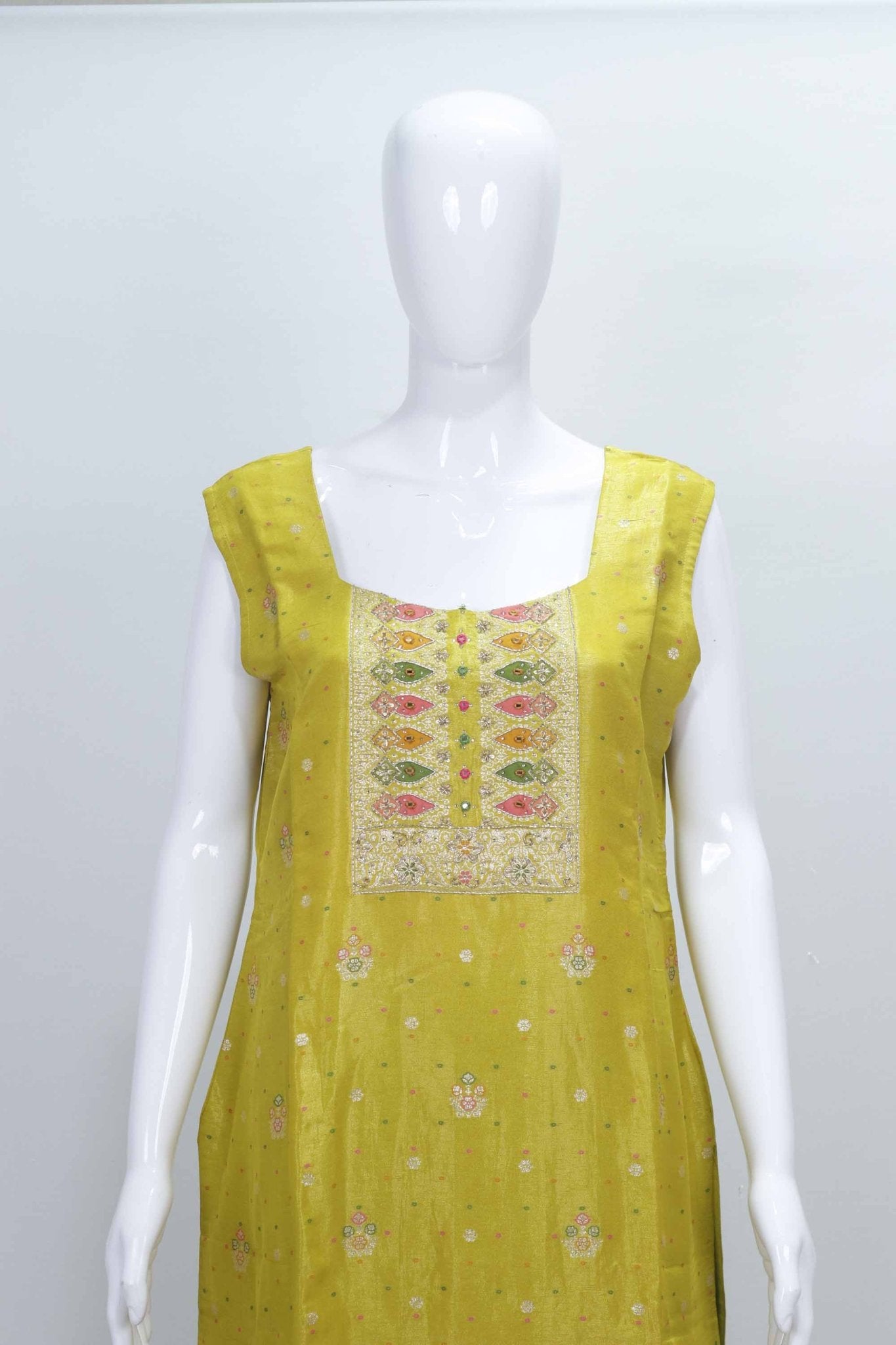 Mustard Yellow Silk Patiala Suit with Zari and Thread Embroidery - Mangaldeep NX