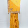 Mustard Yellow Silk Saree with Intricate Embroidery and Heavy Zari Border - Mangaldeep NX