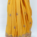 Mustard Yellow Silk Saree with Intricate Embroidery and Heavy Zari Border - Mangaldeep NX