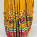 Mustard Yellow Silk Saree with Traditional Madhubani Print - Mangaldeep NX
