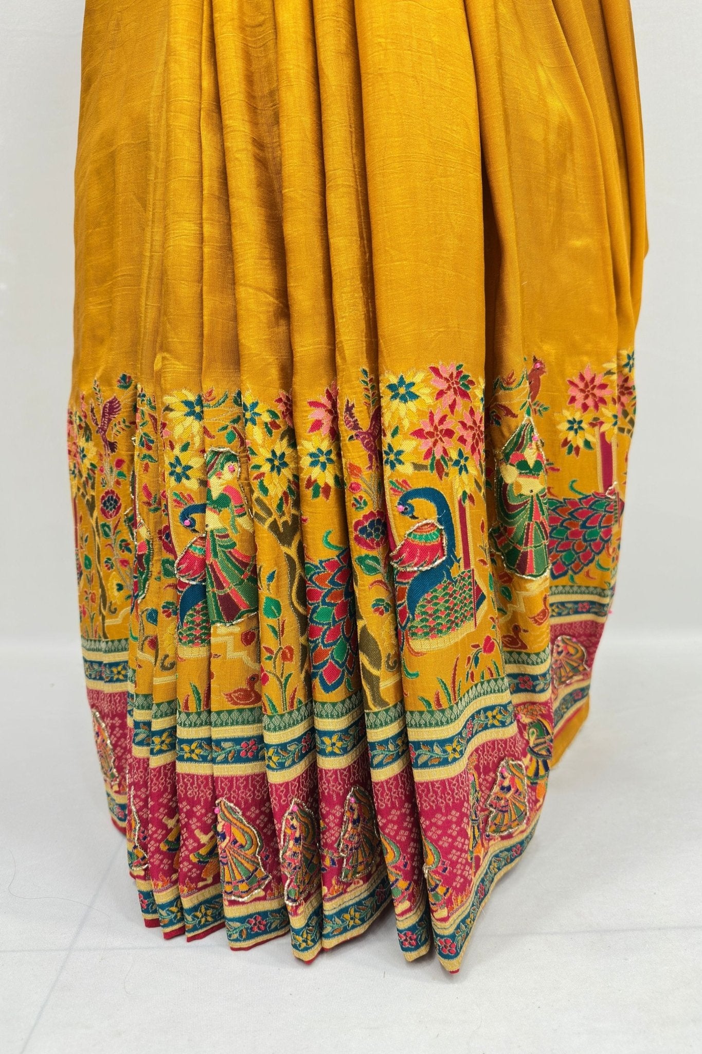 Mustard Yellow Silk Saree with Traditional Madhubani Print - Mangaldeep NX
