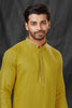 Mustard Yellow Textured Cotton Kurta for Men with Off - White Pyjama - Mangaldeep NX