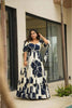 Navy Blue and White Floral Floor Length Kurti with Puff Sleeves - Mangaldeep NX