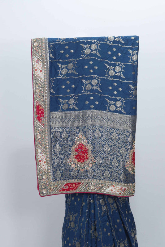 Navy Blue Banarasi Bandhani Saree with Rich Pallu for Party Wear - Mangaldeep NX