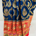 Navy Blue Banarasi Silk Saree with Red Embroidered Pallu - Mangaldeep NX