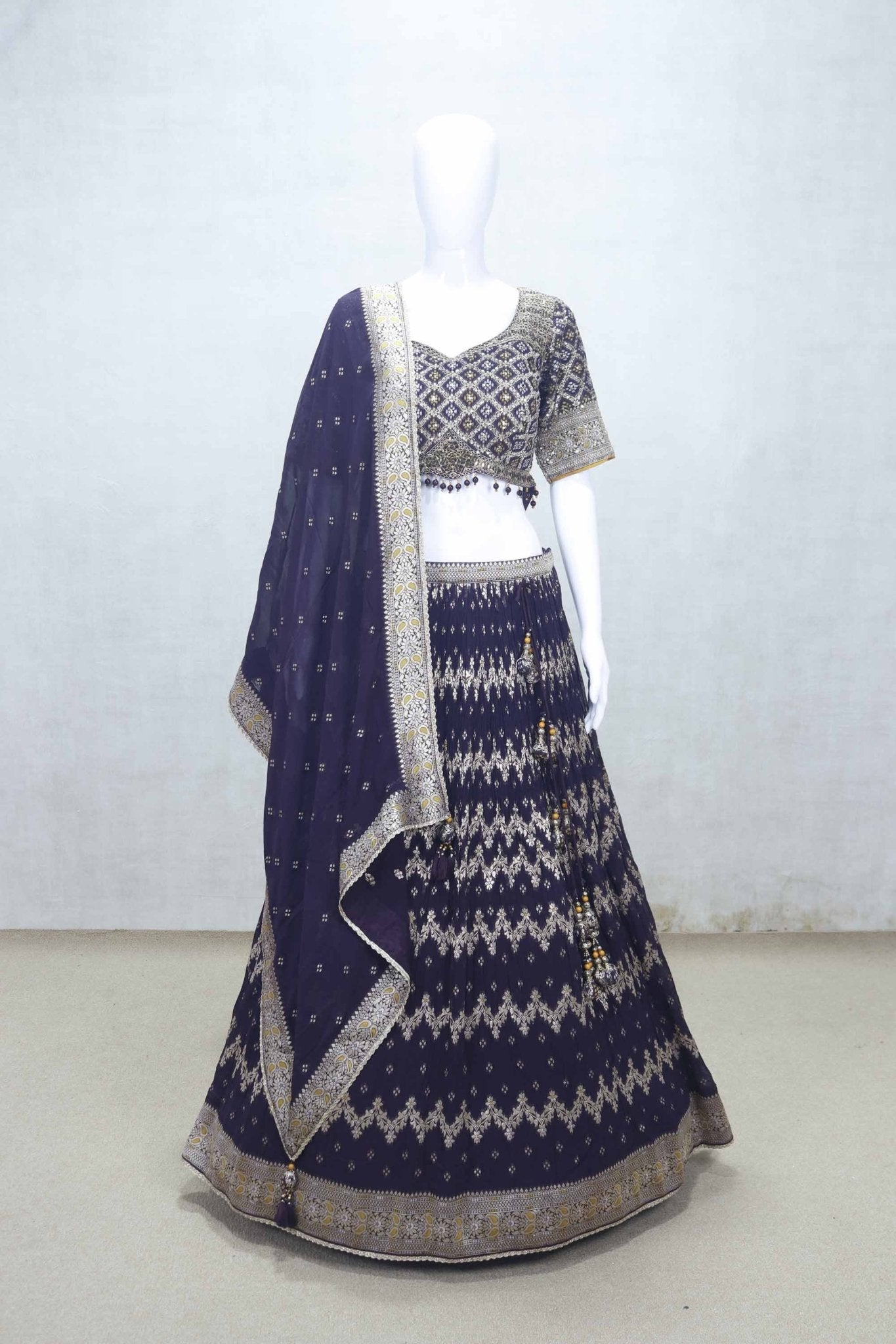 Navy Blue Bandhani Print Embroidered Lehenga Choli with Mirror Work and Gota Patti Dupatta - Mangaldeep NX