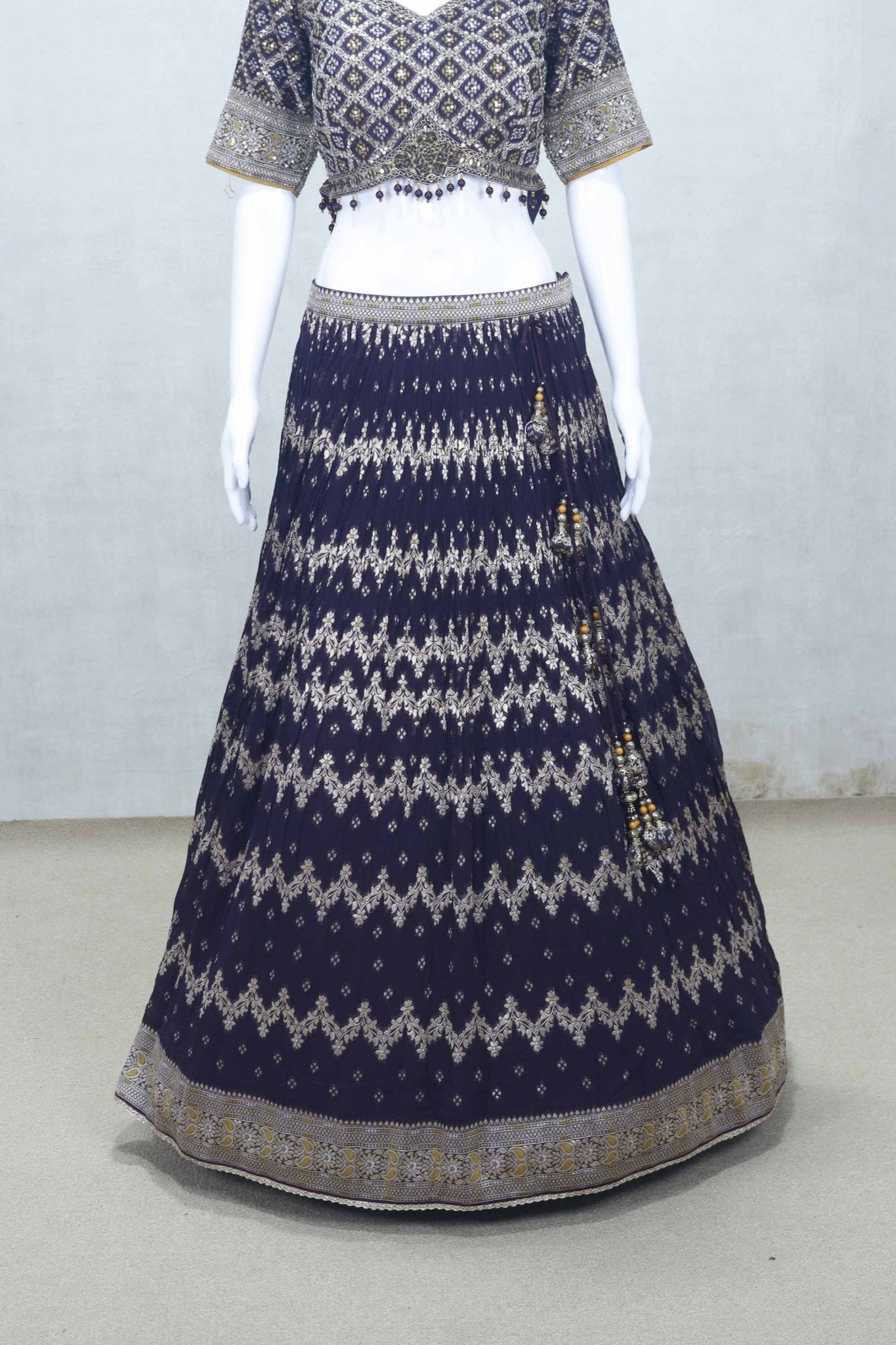 Navy Blue Bandhani Print Embroidered Lehenga Choli with Mirror Work and Gota Patti Dupatta - Mangaldeep NX