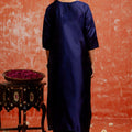 Navy Blue Cotton Blend Embroidered Straight Suit Set with Zari Work - Mangaldeep NX
