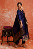 Navy Blue Cotton Blend Embroidered Straight Suit Set with Zari Work - Mangaldeep NX