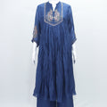 Navy Blue Cotton Kurta Set with Embroidered Peacocks & Dupatta Ethnic Festive Wear for Women - Mangaldeep NX