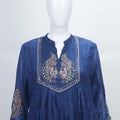 Navy Blue Cotton Kurta Set with Embroidered Peacocks & Dupatta Ethnic Festive Wear for Women - Mangaldeep NX