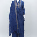 Navy Blue Cotton Kurta Set with Embroidered Peacocks & Dupatta Ethnic Festive Wear for Women - Mangaldeep NX
