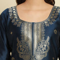Navy Blue Cotton Silk Jacquard Salwar Suit with Zari Woven Dupatta - Mangaldeep NX