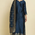 Navy Blue Cotton Silk Jacquard Salwar Suit with Zari Woven Dupatta - Mangaldeep NX