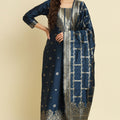 Navy Blue Cotton Silk Jacquard Salwar Suit with Zari Woven Dupatta - Mangaldeep NX