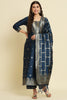 Navy Blue Cotton Silk Jacquard Salwar Suit with Zari Woven Dupatta - Mangaldeep NX