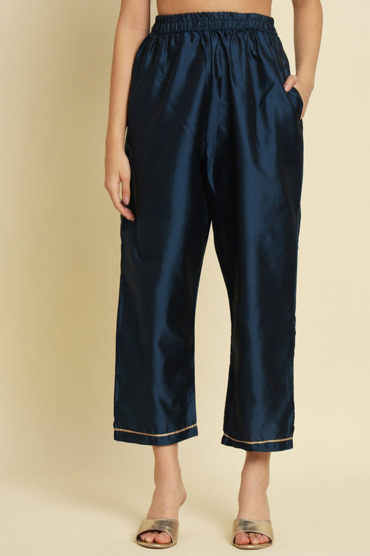 Navy Blue Cotton Silk Jacquard Salwar Suit with Zari Woven Dupatta - Mangaldeep NX