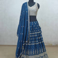 Navy Blue Embroidered Georgette Lehenga Choli with Dupatta - Mangaldeep NX