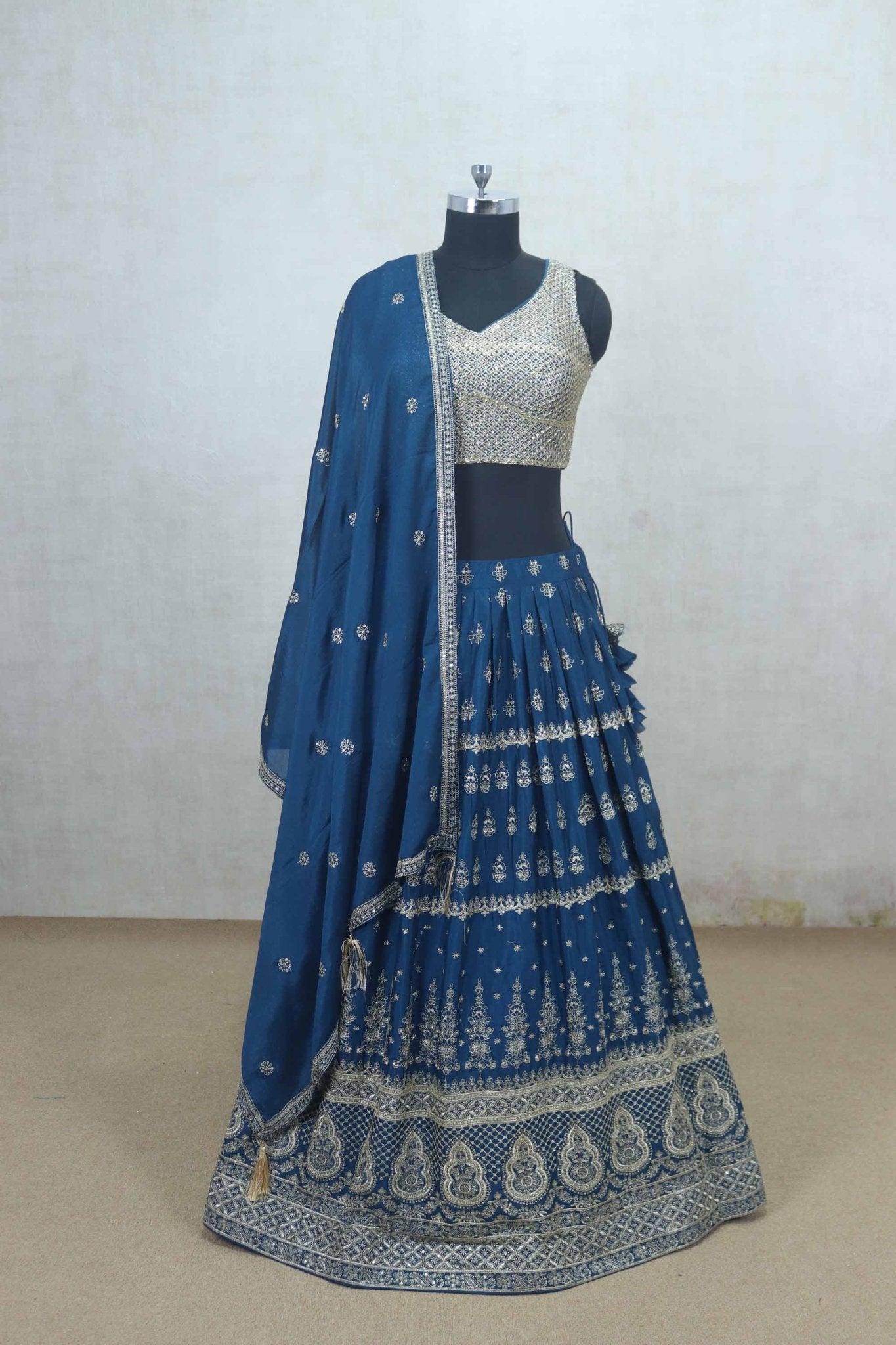 Navy Blue Embroidered Georgette Lehenga Choli with Dupatta - Mangaldeep NX
