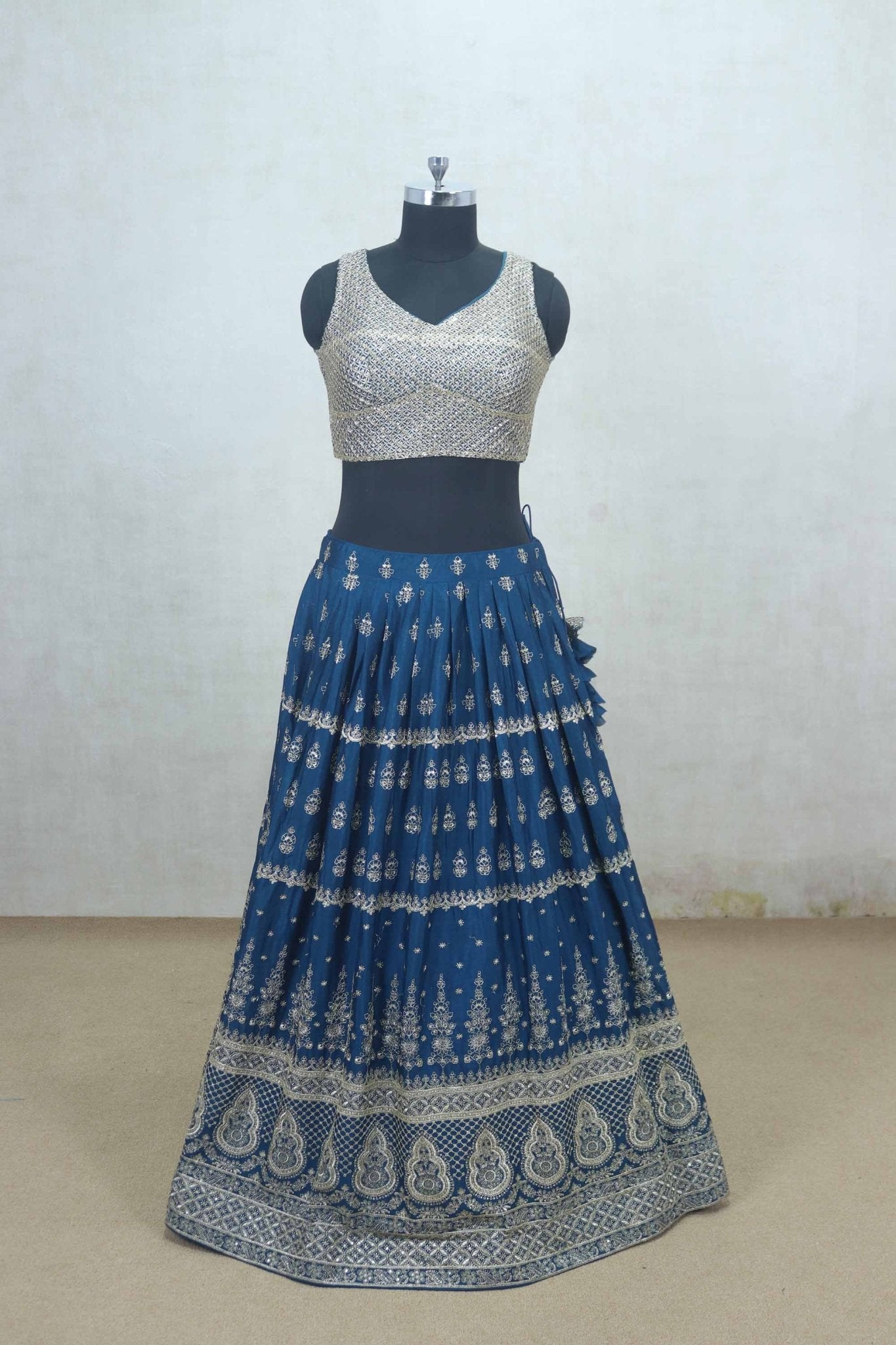 Navy Blue Embroidered Georgette Lehenga Choli with Dupatta - Mangaldeep NX