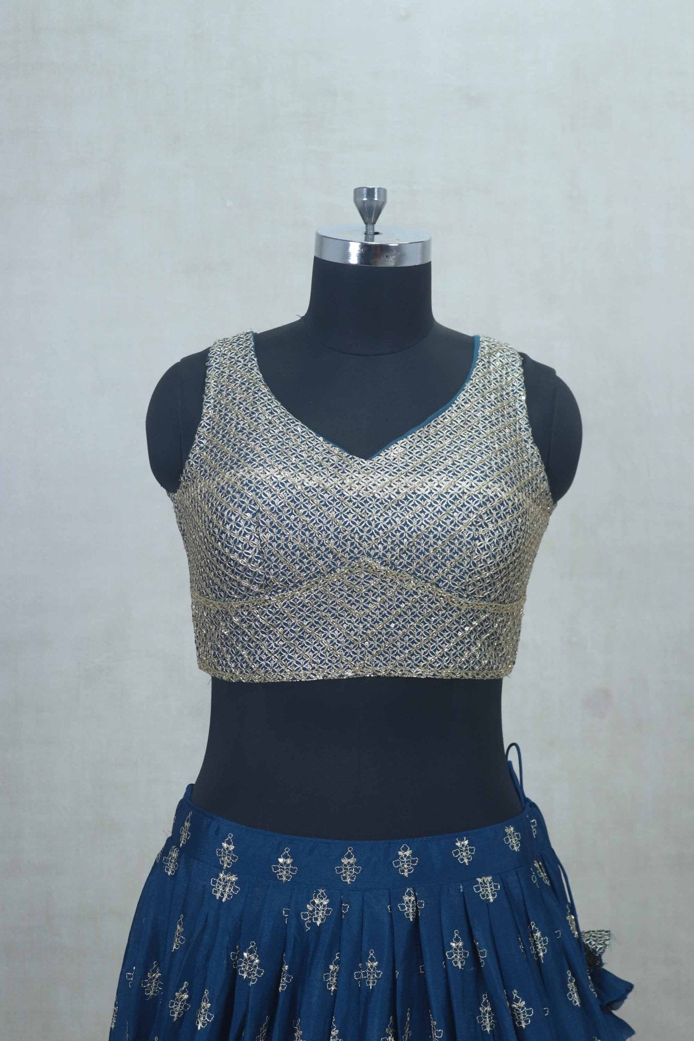 Navy Blue Embroidered Georgette Lehenga Choli with Dupatta - Mangaldeep NX