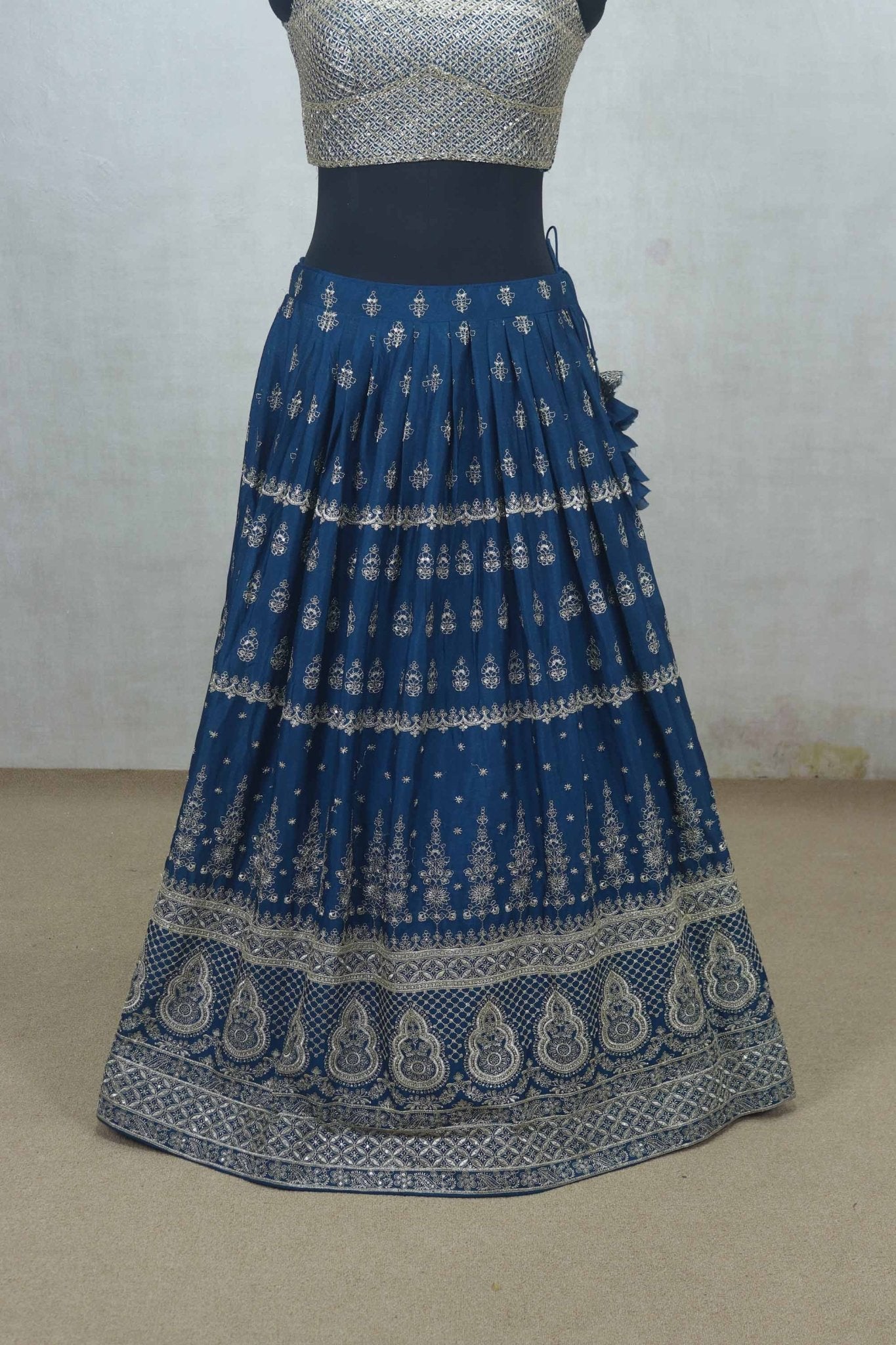 Navy Blue Embroidered Georgette Lehenga Choli with Dupatta - Mangaldeep NX