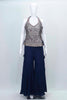 Navy Blue Embroidered Halter Neck Top with Flowy Palazzo Pants Set - Mangaldeep NX