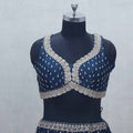 Navy Blue Embroidered Lehenga Choli with Scalloped Mirror Work Blouse and Sequined Zari Border Dupatta - Mangaldeep NX