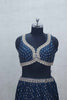 Navy Blue Embroidered Lehenga Choli with Scalloped Mirror Work Blouse and Sequined Zari Border Dupatta - Mangaldeep NX