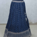 Navy Blue Embroidered Lehenga Choli with Scalloped Mirror Work Blouse and Sequined Zari Border Dupatta - Mangaldeep NX