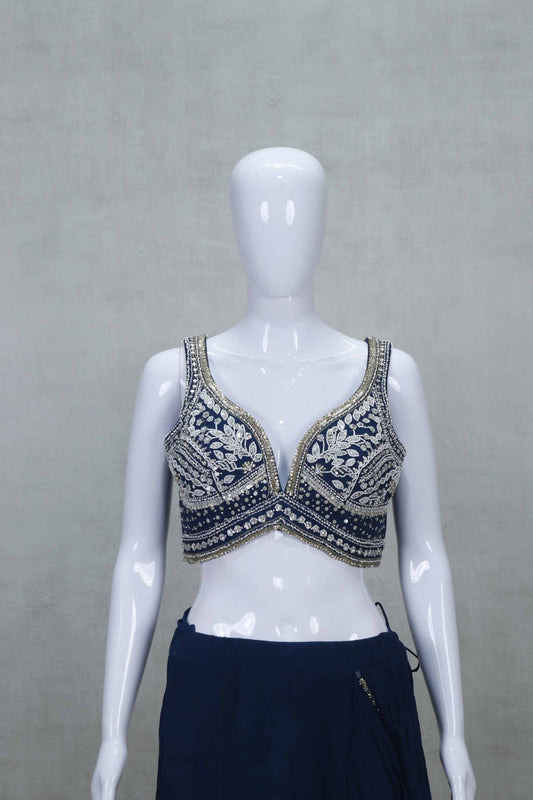 Navy Blue Embroidered Ruffle Lehenga Choli Set for Festive and Party Wear - Mangaldeep NX