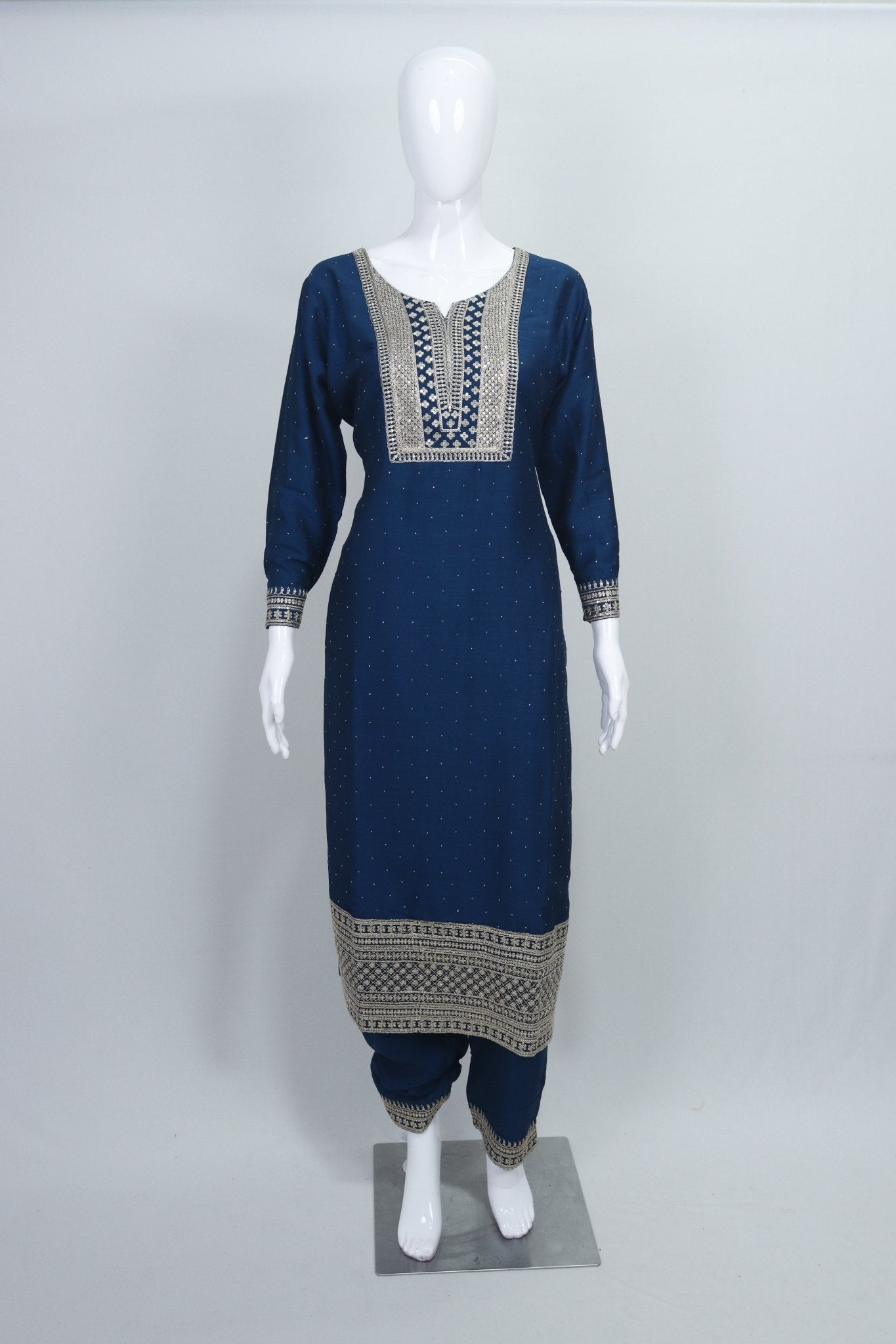 Navy Blue Embroidered Salwar Suit Set for Women Traditional Kurta with Dupatta - Mangaldeep NX