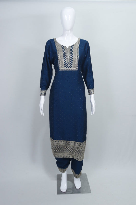 Navy Blue Embroidered Salwar Suit Set for Women Traditional Kurta with Dupatta - Mangaldeep NX