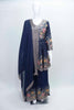 Navy Blue Floral Mirror Work Sharara Suit Set with Embroidered Kurta and Dupatta - Mangaldeep NX